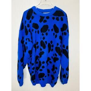 Vintage Poochi Canine Couture Inc. Blue Black Pawprint Pullover Sweater Medium